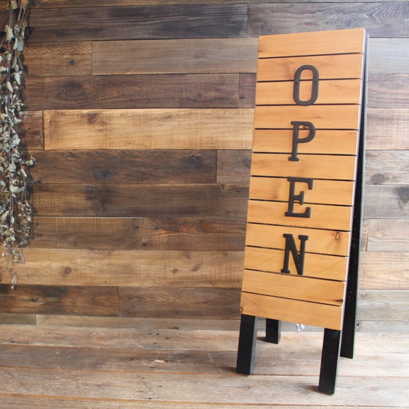 木製立て看板② サインボード アイアン カフェ風 省スペース スリム