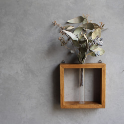 一輪挿し③ 四角形 壁掛け 木製 Cafeインテリア ドライフラワー wood 花瓶 試験管　ウッド 2枚目の画像