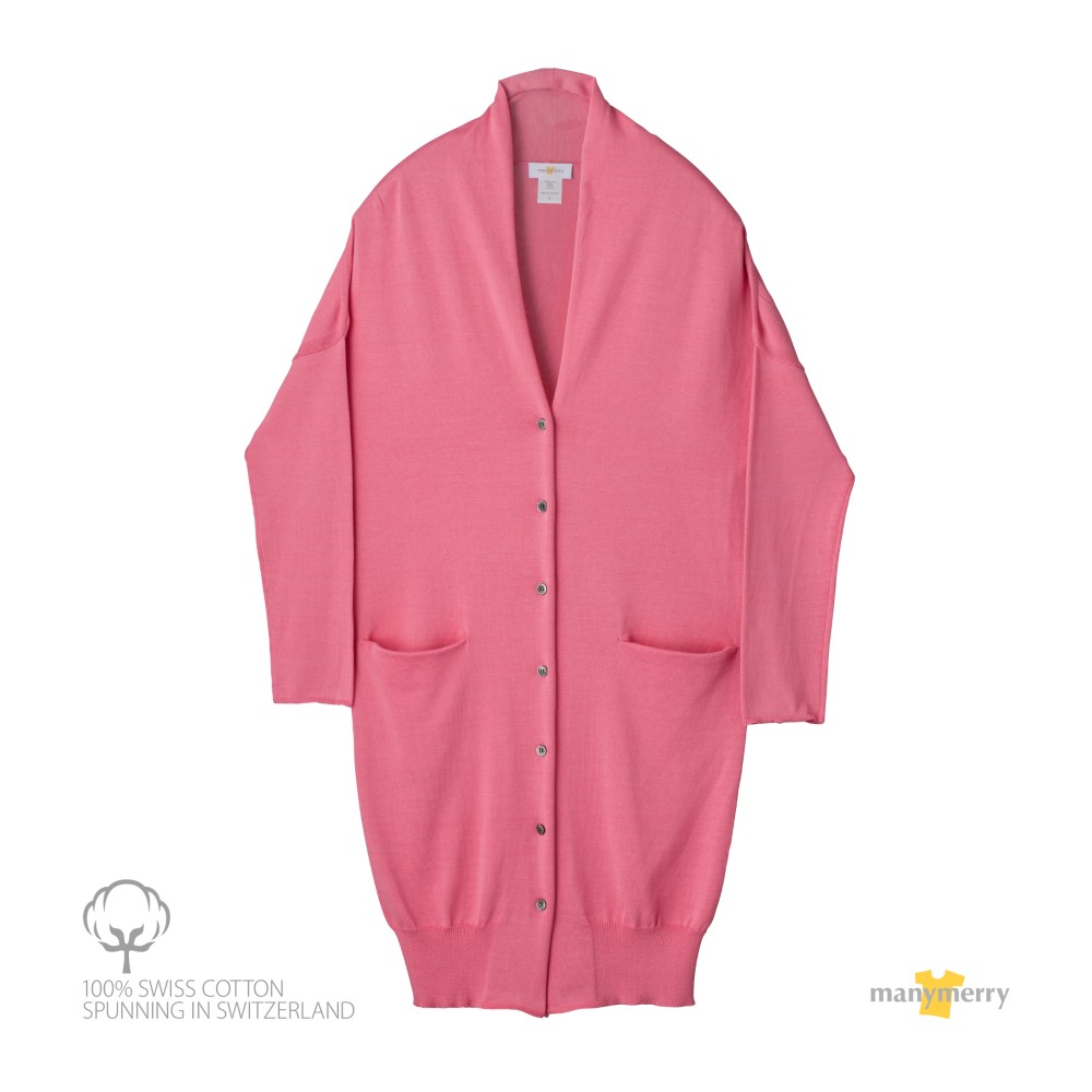 【再販】《送料無料》manymerry スイスコットン・リラックスロングカーディガン コーラル