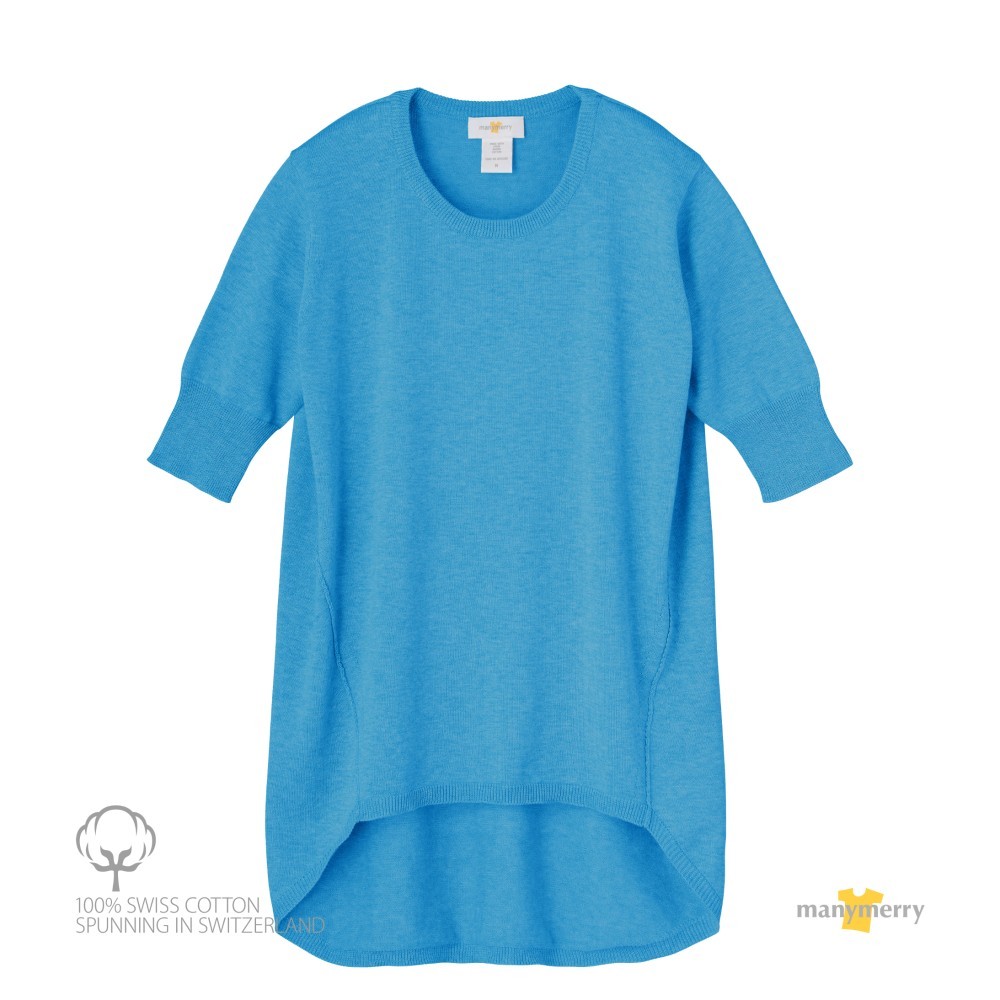 【再販】《送料無料》manymerry スイスコットン・クルーネックカーブヘムチュニック ターコイズ
