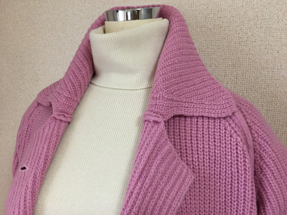 《送料無料》manymerry イタリア糸 エアーソフト加工紡毛両畦編みジャケット PINK 3枚目の画像