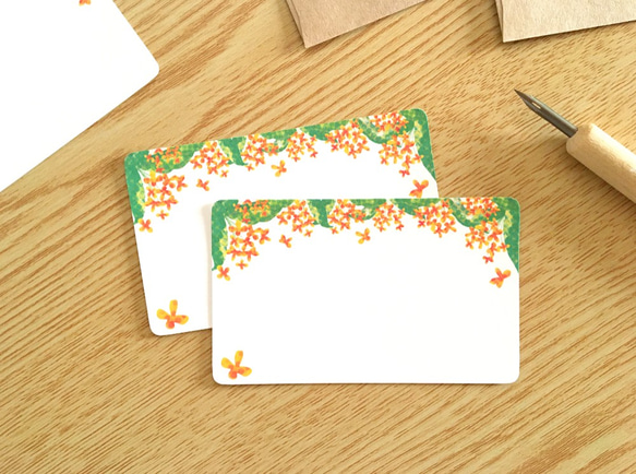 金木犀のメッセージカード 10枚入 名刺サイズのミニカード 花 キンモクセイ 秋 レトロ 3枚目の画像
