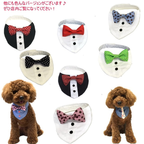 首回り32cm～　白シャツ風蝶ネクタイバンダナ ミルキードットリボン 犬猫用 【LL/FB-S～Lサイズ】 4枚目の画像