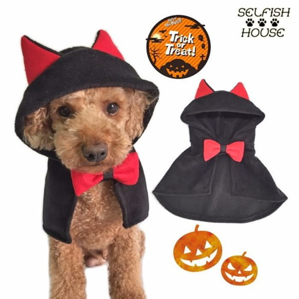 ハロウィン コスプレマント 猫耳ポンチョ【S/M】 フリース コスチューム 黒猫 衣装 ペット 犬 猫 1枚目の画像