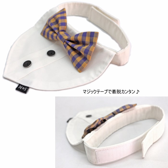 白シャツ風 ブロックチェックイエロ-【S～LL/FB-S～FB-L】犬 猫 ペット 結婚式 タキシード 2枚目の画像