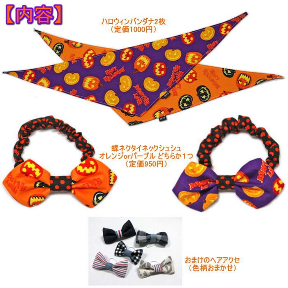 creema限定★数量限定3点 秋の福袋★ハロウィンバンダナ&ネックシュシュ 犬 猫 ペット 仮装 衣装 チョーカー 2枚目の画像