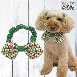 クリスマス蝶ネクタイ もみの木×ドット ネックシュシュ Xmas  犬猫用 ペット リボン 首輪 1枚目の画像