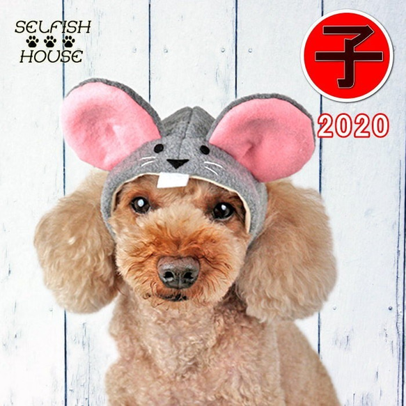 【予約早割】ネズミの帽子 犬猫用 子 ねずみ かぶりもの 被り物 2020 干支 年賀状 お正月 コスプレ ペット 縁起 1枚目の画像