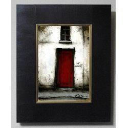 赤い扉のBAR／風景画・油絵 1枚目の画像