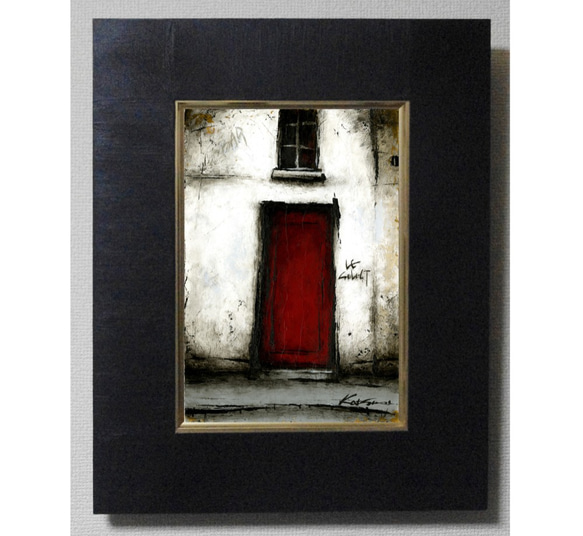 赤い扉のBAR／風景画・油絵 1枚目の画像