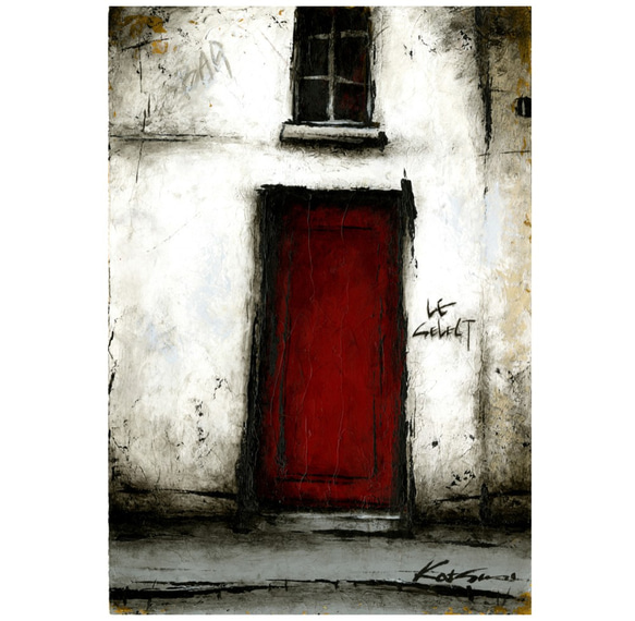 赤い扉のBAR／風景画・油絵 2枚目の画像