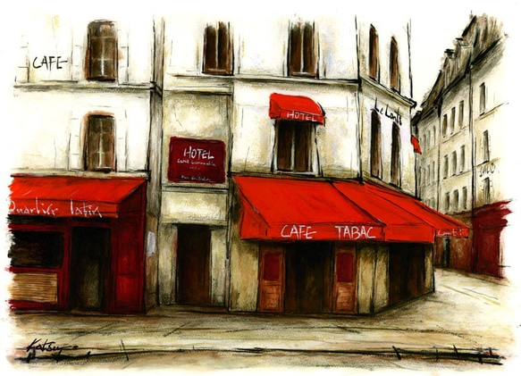 風景画 パリ 版画「カルチェラタンの街角」 1枚目の画像