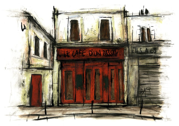 風景画 パリ 版画「Le cafe d'un Passage」 1枚目の画像