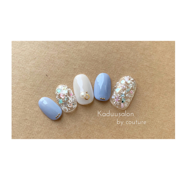 パステルブルー/シェル/大人ネイル/夏/クリアネイル ネイルチップ  