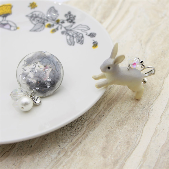 凝膠飾品|日本樹脂|中秋節925銀耳飾_兔兔奔月 第3張的照片