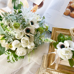 カスミソウ&ブルースターのウェディングブーケ・ブートニアset