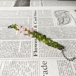 【fiore】花束のようなブレスレット　天然石　桃 2枚目の画像