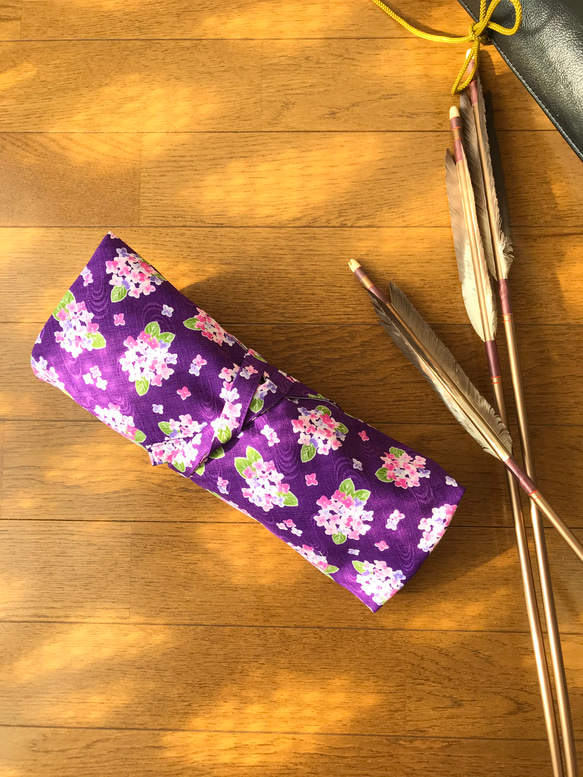 弓道　かけ袋　弽入れ　紫陽花　ドビー織 1枚目の画像
