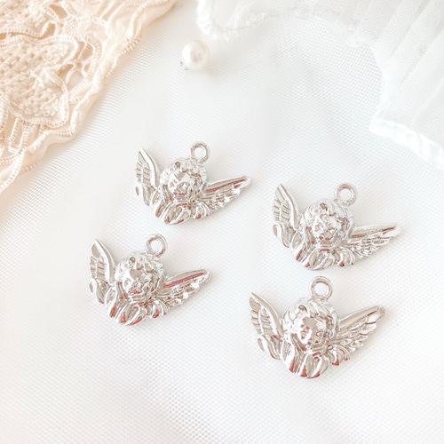4pcs】angel 天使モチーフ パーツ 約2.3cm シルバー s002 チャーム