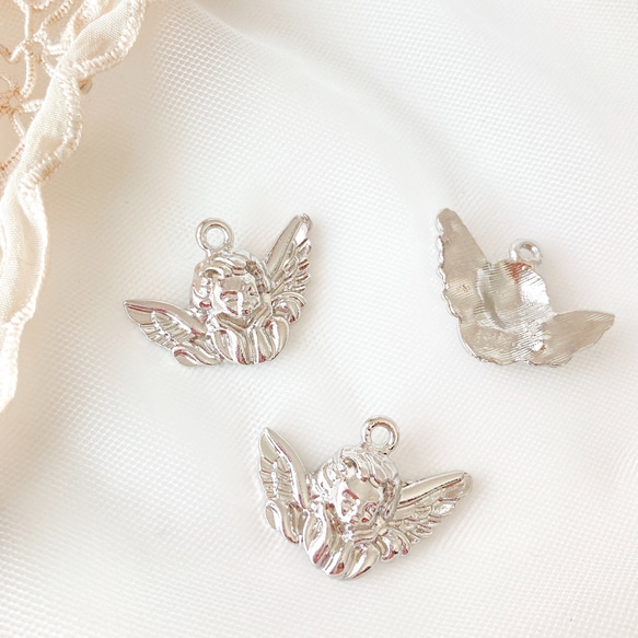 【4pcs】angel　天使モチーフ　パーツ　約2.3cm シルバー s002 3枚目の画像