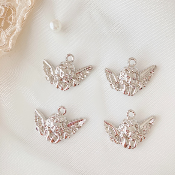 【4pcs】angel　天使モチーフ　パーツ　約2.3cm シルバー s002 5枚目の画像