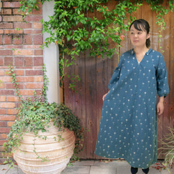 ジャンティ　ピーコックブルーワンピース XS ビアッジョブルー Viaggio Blu バイアスチェック刺繍ワンピース
