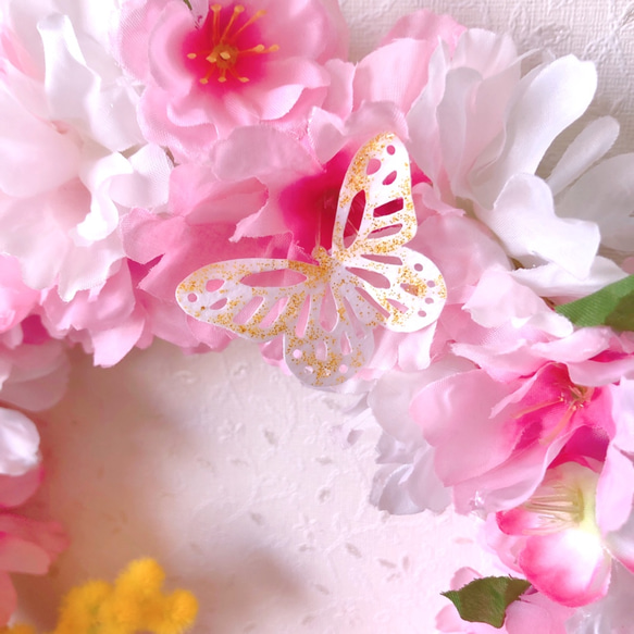 【キットor完成品】桜満開リース〜ミモザを添えて 3枚目の画像