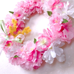 【キットor完成品】桜満開リース〜ミモザを添えて 4枚目の画像