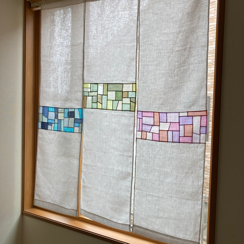 ポジャギの暖簾タペストリー 柔らかピンク カーテン Mujige むじげ