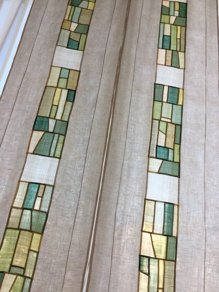 ポジャギの暖簾タペストリー ナチュラルグリーン カーテン Mujige むじ