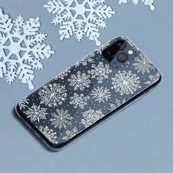 『雪の結晶』iPhone/android ショルダー ネックストラップ スマホケース 冬 ドット 北欧 人気 クリア 2枚目の画像