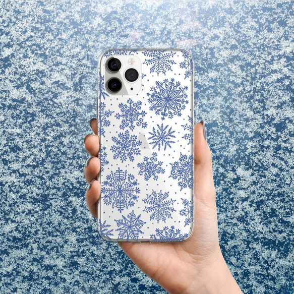 「雪花」iPhone/Android 肩頸智慧型手機保護殼冬季圓點斯堪的納維亞流行透明 第7張的照片