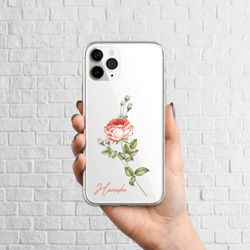 再販×4♪『一輪の薔薇 レッド』iPhone/android スマホケース ハードケース クリア バラ ローズ 花柄 冬 4枚目の画像