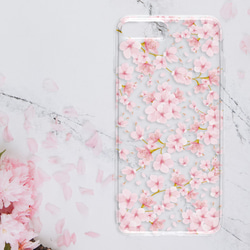 「櫻花盛開」iPhone/Android 肩頸帶智慧型手機殼透明櫻花春季花卉圖案粉紅色 第2張的照片