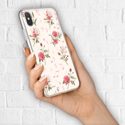 再販3♪『柔らかいピンクの薔薇と音符』花と音符♪iPhone/android ほぼ全機種対応 スマホケース ハードケース 2枚目の画像