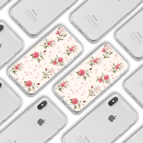 再販3♪『柔らかいピンクの薔薇と音符』花と音符♪iPhone/android ほぼ全機種対応 スマホケース ハードケース 3枚目の画像