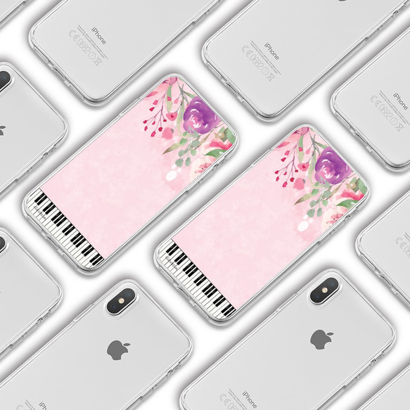 『水彩画風 薔薇やトルコ桔梗』花と鍵盤♬iPhone/android ほぼ全機種対応 スマホケース ハードケース 2枚目の画像