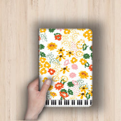 花と鍵盤シリーズvol.5『ビタミンカラーのアネモネやコスモス 』　android　iPadケース　手帳型 4枚目の画像