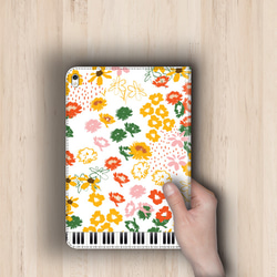 花と鍵盤シリーズvol.5『ビタミンカラーのアネモネやコスモス 』　android　iPadケース　手帳型 5枚目の画像