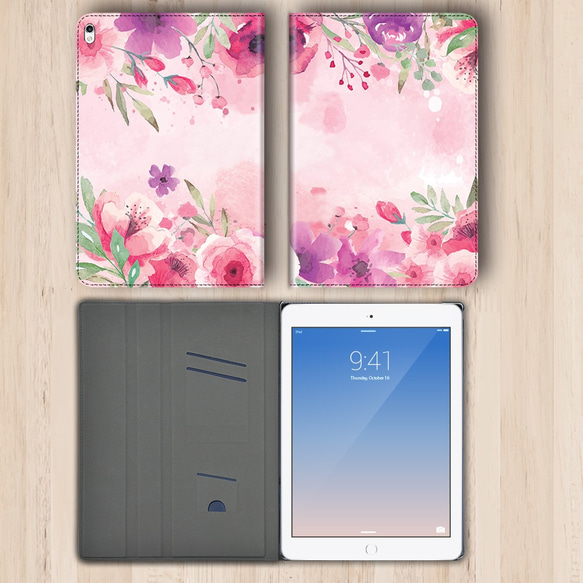 再販×2♫『薔薇やトルコ桔梗 』水彩画シリーズvol.2 iPadケース タブレット 手帳型 iPadAir5 mini 3枚目の画像