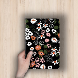 『アネモネやコスモス ブラック 』水彩画シリーズvol.5 android　iPadケース　手帳型　iPadmini5 4枚目の画像