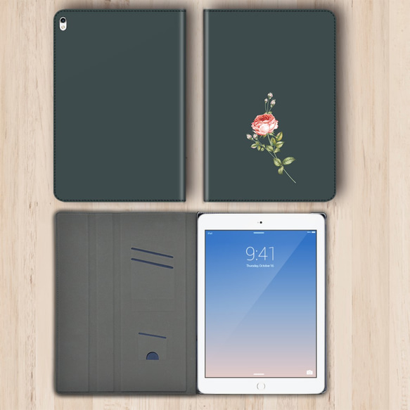 再販×4♪『一輪の薔薇 ミッドナイトグリーン』タブレットケース android iPad dtab Quatab 3枚目の画像