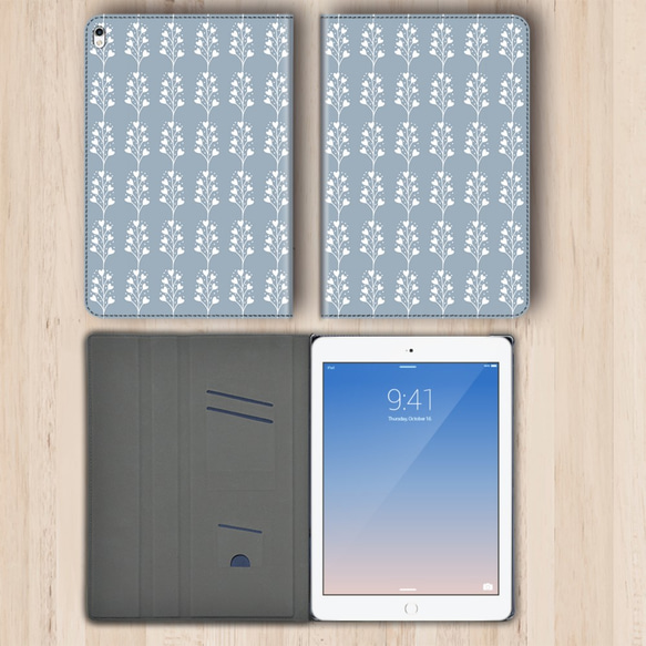 再販×2♪『北欧風 早春の雪なずな』ブルーグレー♬タブレットケース iPad Air5 Quatab dtab 3枚目の画像