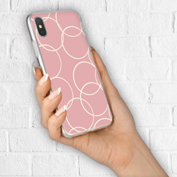 再販×3♪『サークルパターン ピンクアーモンド』 北欧風iPhone/android ほぼ全機種対応 スマホケース 2枚目の画像
