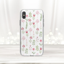 『春のチューリップと小花』iPhone/android 多機種対応 スマホケース 北欧 春 花柄 ガラス かわいい 人気 1枚目の画像