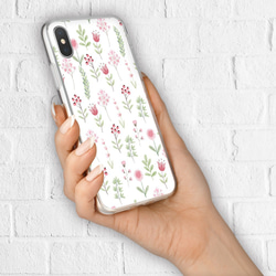 『春のチューリップと小花』iPhone/android 多機種対応 スマホケース 北欧 春 花柄 ガラス かわいい 人気 2枚目の画像