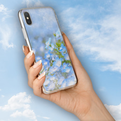 『可憐なネモフィラ』iPhone/android 全機種対応 スマホケース ハードケース 北欧風 春 花柄 ガラス 2枚目の画像