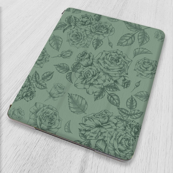 再販4♪『ヴィンテージローズ オリーブグリーン』軽量♪iPadケース