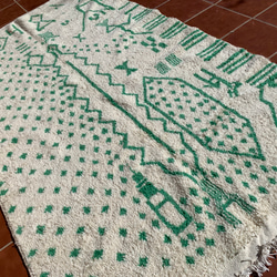 モロッコ ラグ カーペット　絨毯　アジラル ベニワレン　グリーン　11 1枚目の画像