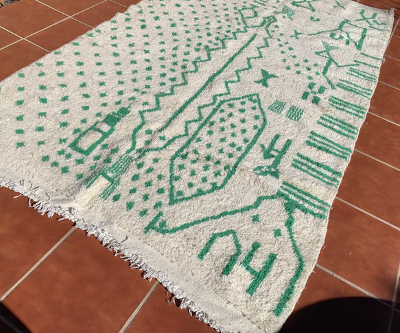 モロッコ ラグ カーペット　絨毯　アジラル ベニワレン　グリーン　11 9枚目の画像